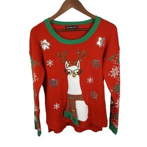 Ugly Christmas Sweater Sequined Llamas Womens L Tacky Party Holiday Medium